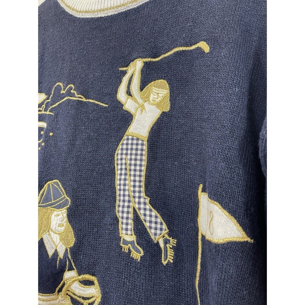 Vtg Par Four Golf Sweater Golfer Embroidered Navy Old Money Ugly Sweater Navy OS - Picture 5 of 14